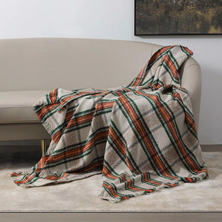 Chenille Rustic Plaid Patterned Throw Blanket