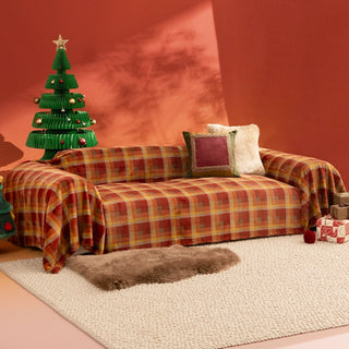 Christmas Classic Plaid Plush Sofa Cover Cozy Festive Holiday Design for Your Living Room