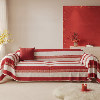 Christmas Classic Red White Striped Sofa Cover for a Cozy Holiday Vibe