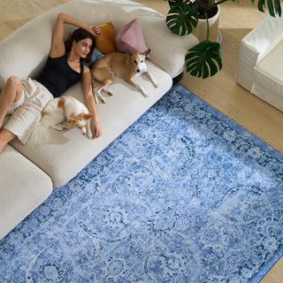 Waterproof Classic Blue Persian Plush Rug