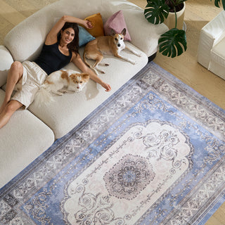 Waterproof Classic Indigo Persian Lightweight Rug