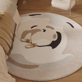 Easy Clean Rug Abstract Modern Cozy Smile Round Spillproof Pet-Friendly Modern Living Room Plush Round Rug