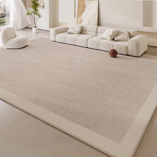 Easy Clean Rug Beige Harmony Border Spillproof Pet-Friendly Minimalist Living Room Area Rug