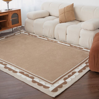 Easy Clean Rug Caramel Glaze Border Harmony Spillproof Pet-Friendly Modern Living Room Plush Area Rug