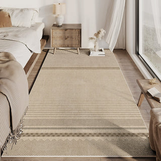 Easy Clean Rug Earth-Tone Striped Pattern Spillproof Pet-Friendly Bedroom Large Area Rug