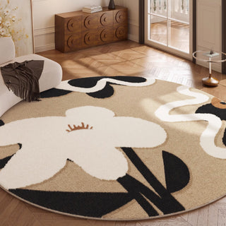 Easy Clean Rug Floral Harmony Round Spillproof Pet-Friendly Minimalist Living Room Round Rug