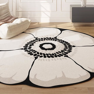 Easy Clean Rug French Elegance Flower Spillproof Pet-Friendly Modern Living Room Plush Round Rug