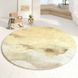 Easy Clean Rug Golden Horizon Luxurious Round Accent Spillproof Pet Friendly Modern Living Room Round Rug