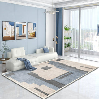 Easy Clean Rug Modern Abstract Blue Spillproof Pet-Friendly Modern Living Room Area Rug