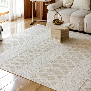 Easy Clean Rug Modern Geometric Textured Spillproof Pet-Friendly Geometric Living Room Large Area Rug