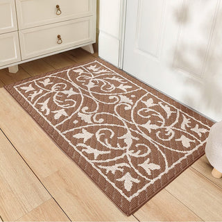 Easy Clean Rug Ornate Embossed Floral Durable Non-Slip Pet-Friendly Indoor Area Outdoor Doormat