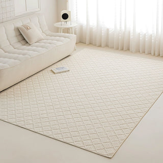 Easy Clean Rug Soft Textured Cream Diamond Pattern Spillproof Pet-Friendly Living Room Large Area Rug