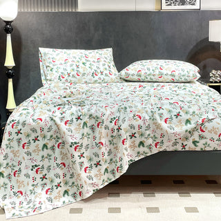 Quick-Dry Winter Floral Blossom Printed Sheet Set Botanical Soft Ligthweight for Cozy Comfort