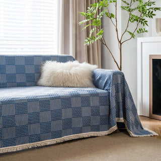 Textured Indigo Patchwork Sofa Cover