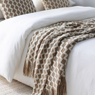 Chevron Patterned Fringe Throw Blanket