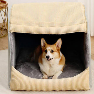 Warm Flannel Detachable Semi-Enclosed Large Dog Bed