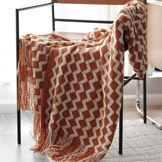 Chevron Patterned Fringe Throw Blanket