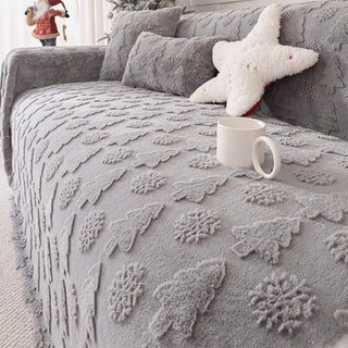 3D Christmas Tree Pattern Sofa Cover Plush Fabric with Cozy Concave-Convex Texture