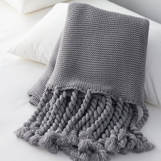 Cozy Chunky Knitted Tassel Throw Blanket