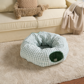 Tartan Foldaway Cat Tunnel & Bed