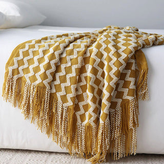 Chevron Patterned Fringe Throw Blanket