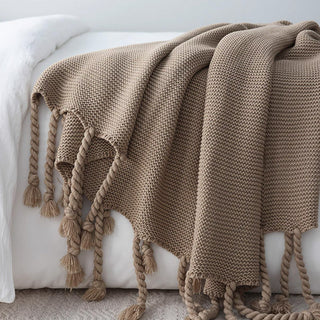 Cozy Chunky Knitted Tassel Throw Blanket