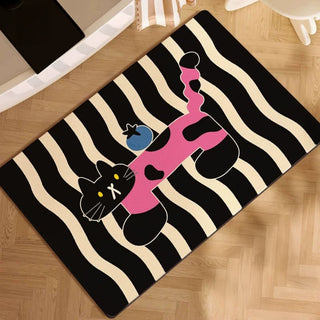 Easy Clean Rug Kawaii Cat-patterned Rectangular Non-Slip Quick-Drying Rectangle Bath Mat