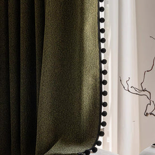 Midnight Green Pom Edge Curtain