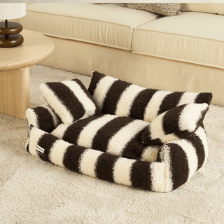 Plush Stripes Dog & Cat Sofa with Cushions