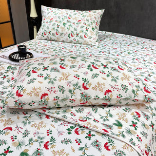 Quick-Dry Winter Floral Blossom Printed Sheet Set Botanical Soft Ligthweight for Cozy Comfort