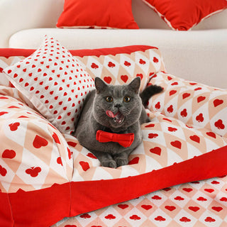 Retro Red Heart Poker Dog & Cat Sofa Fully Support Dog Sofa Bed