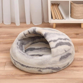 Luxury Marble Striped Cozy Semi-Enclosed Cave Dog & Cat Bed