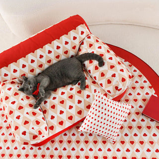 Retro Red Heart Poker Dog & Cat Sofa Fully Support Dog Sofa Bed