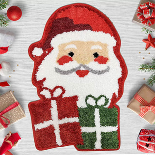 Festive Christmas-Themed Rug with Santa, Trees, and Snowmen for Holiday Cheer