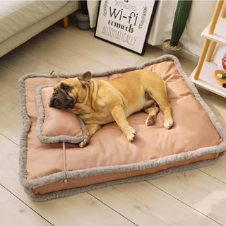 Luxurious Retro Faux Leather Deep Sleep Dog Bed with Pillow