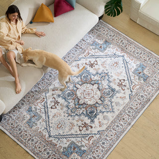 Waterproof Classic Blue Persian Lightweight Rug