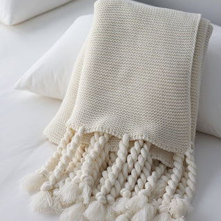 Cozy Chunky Knitted Tassel Throw Blanket