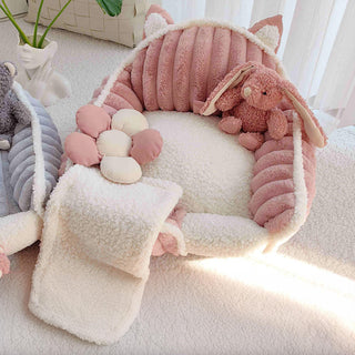 Cream Pink Fluffy Cozy Washable Dog & Cat Sofa Bed