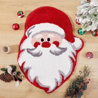 Festive Christmas-Themed Rug with Santa, Trees, and Snowmen for Holiday Cheer