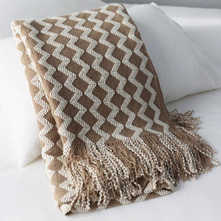 Chevron Patterned Fringe Throw Blanket